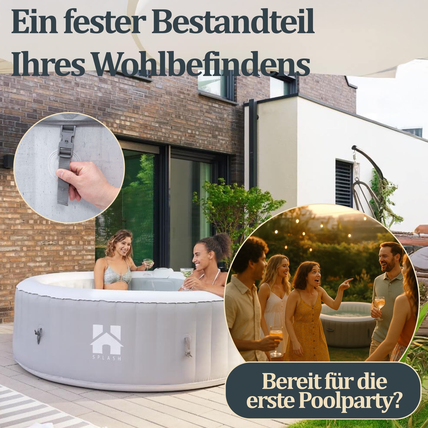 Outdoor Whirlpool inkl. Abdeckung - Ø208 cm 6 Personen Beton