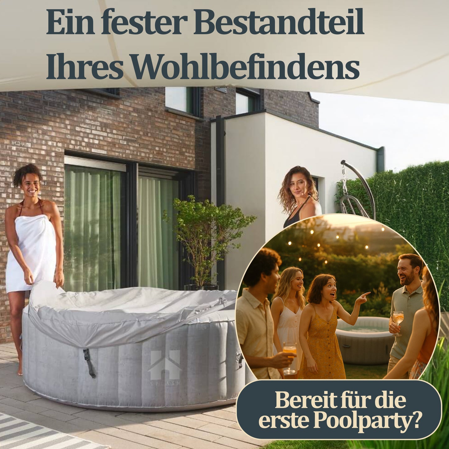 Outdoor Whirlpool inkl. Abdeckung - Ø208 cm 6 Personen Beton