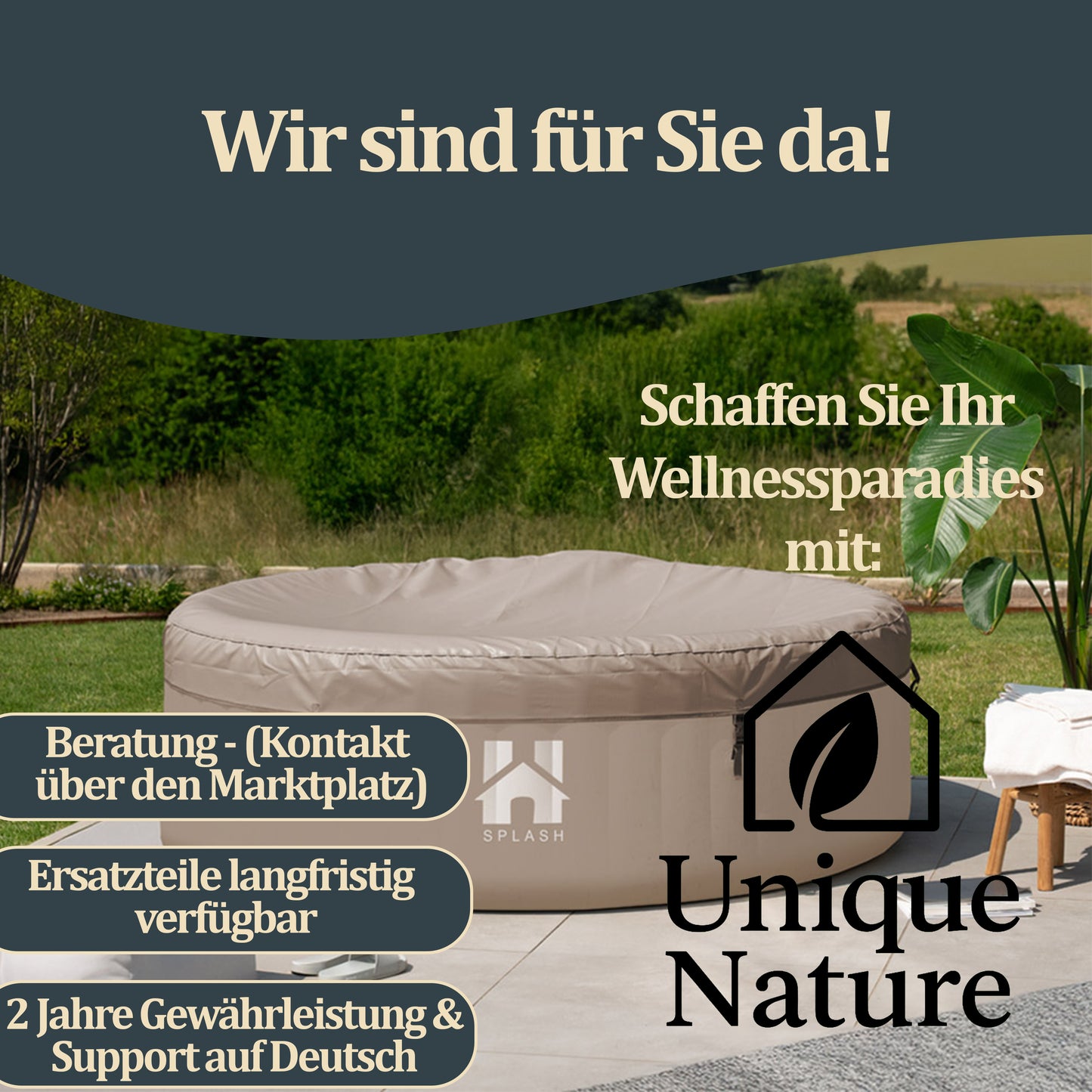 Outdoor Whirlpool inkl. Kissen, Getränkehalter und Sonnendach - Ø208 cm 6 Personen Grau