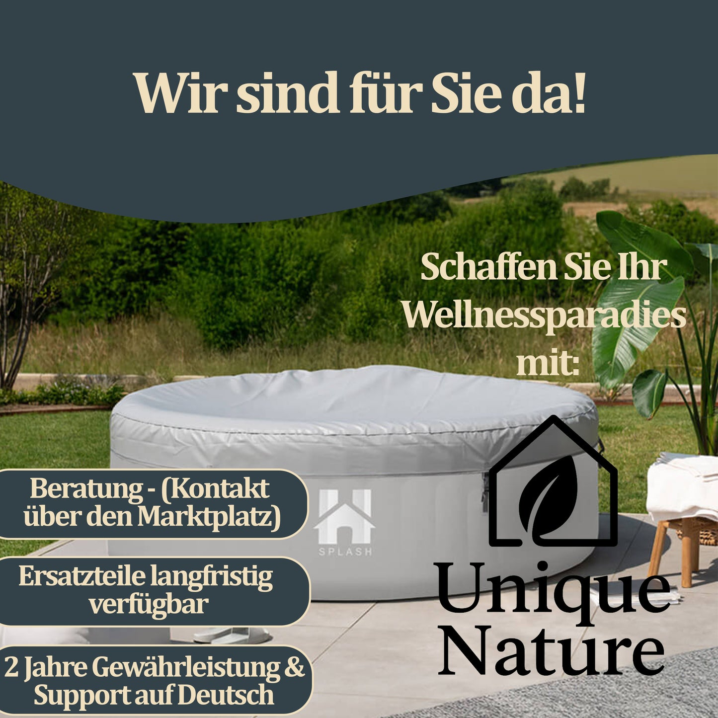 Outdoor Whirlpool inkl. Abdeckung - Ø208 cm 6 Personen Beton