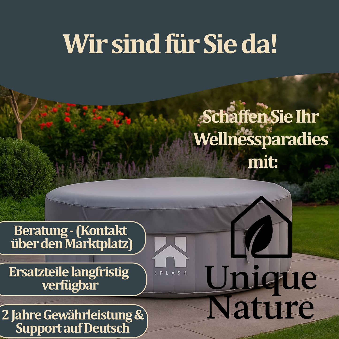 Outdoor Whirlpool inkl. Abdeckung - Ø208 cm 6 Personen Beton