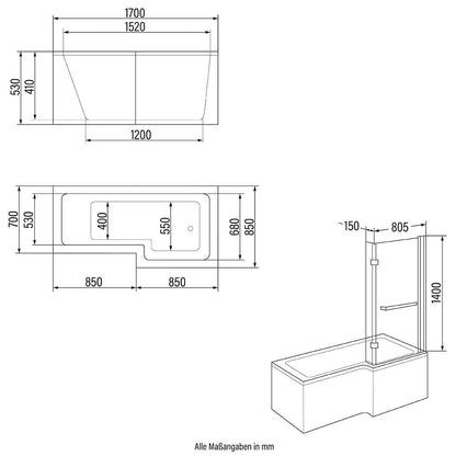 Duschbadewanne - 170 x 85 cm Links