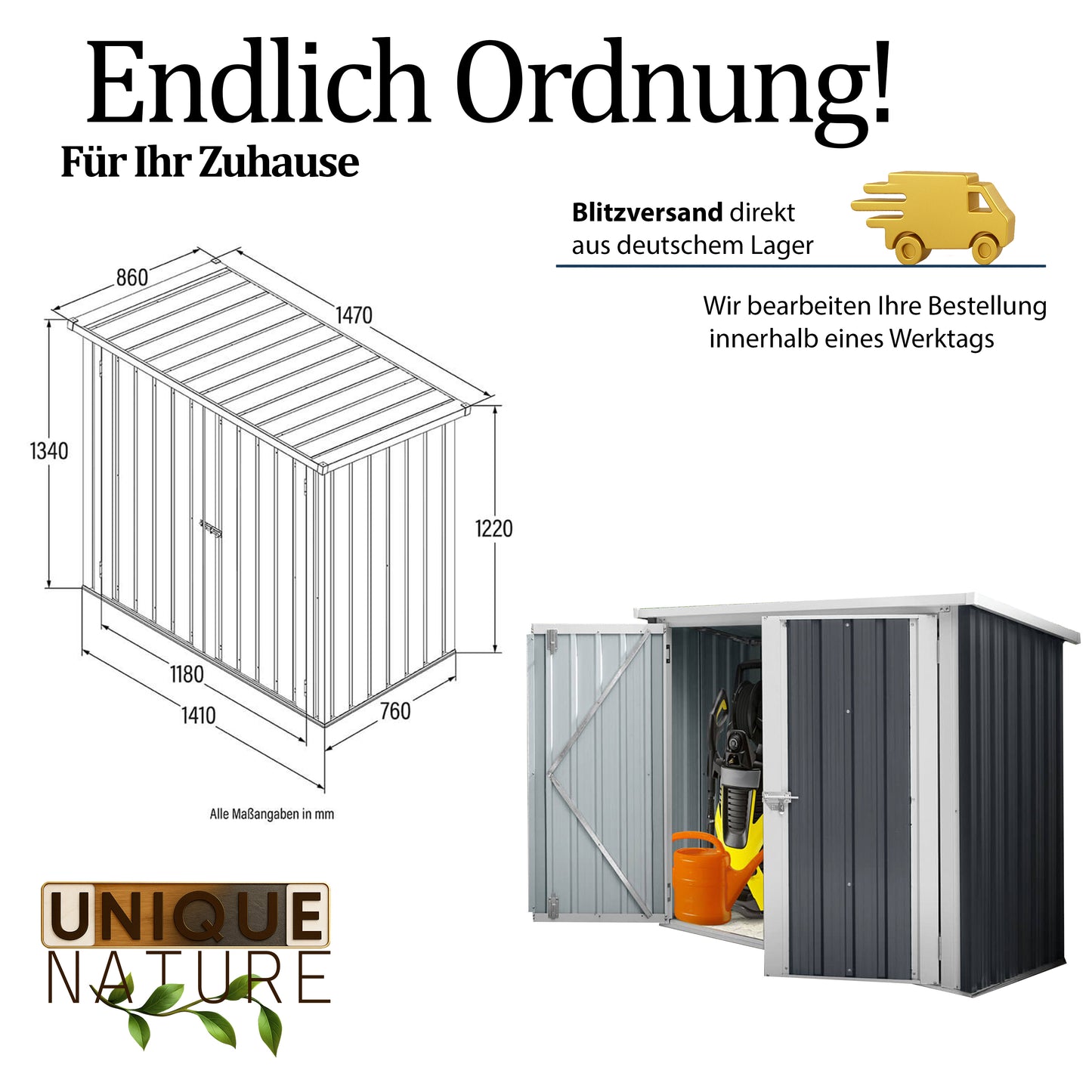 Geräteschuppen aus verzinktem Stahl - 147 x 86 cm