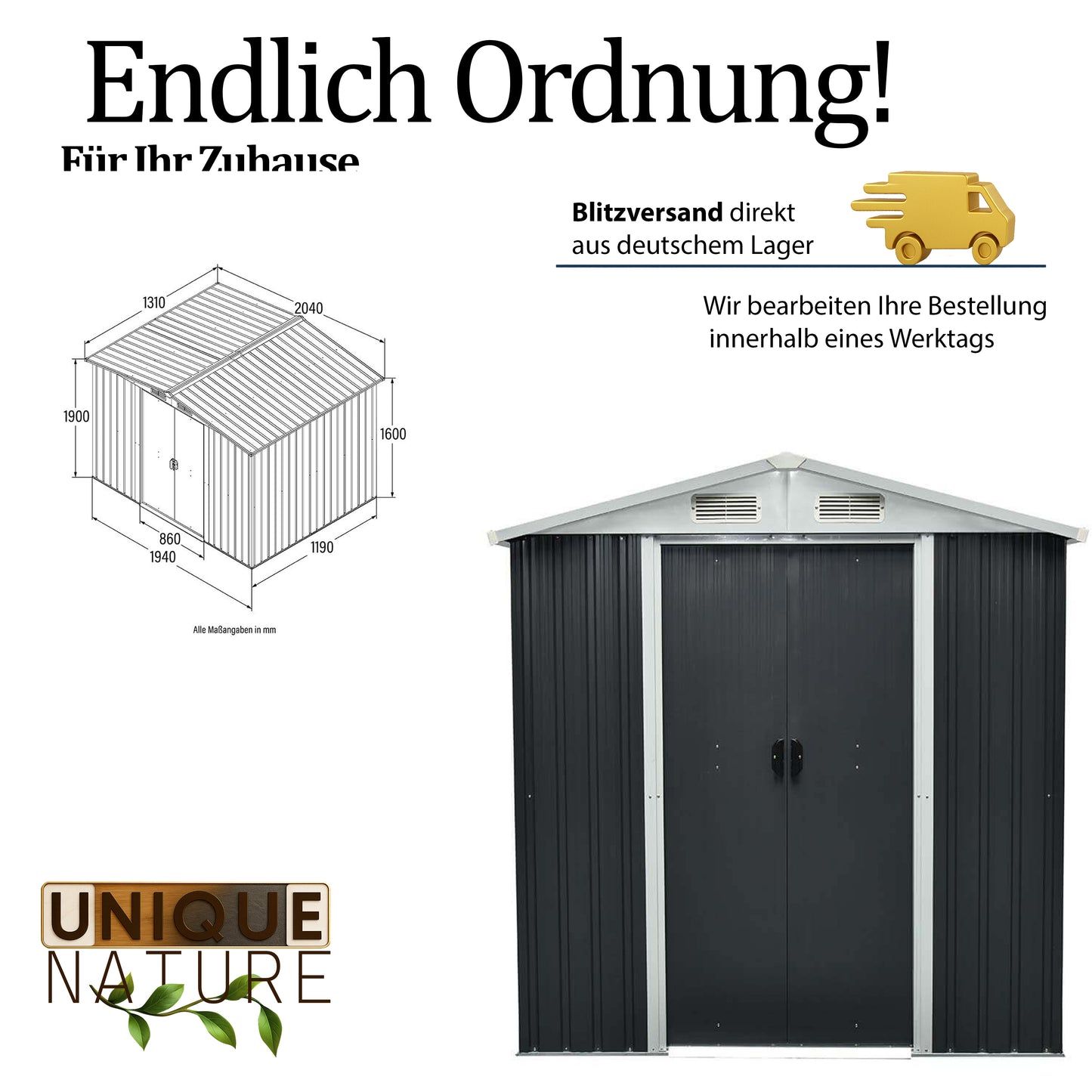 Geräteschuppen aus verzinktem Stahl - 204 x 186 cm