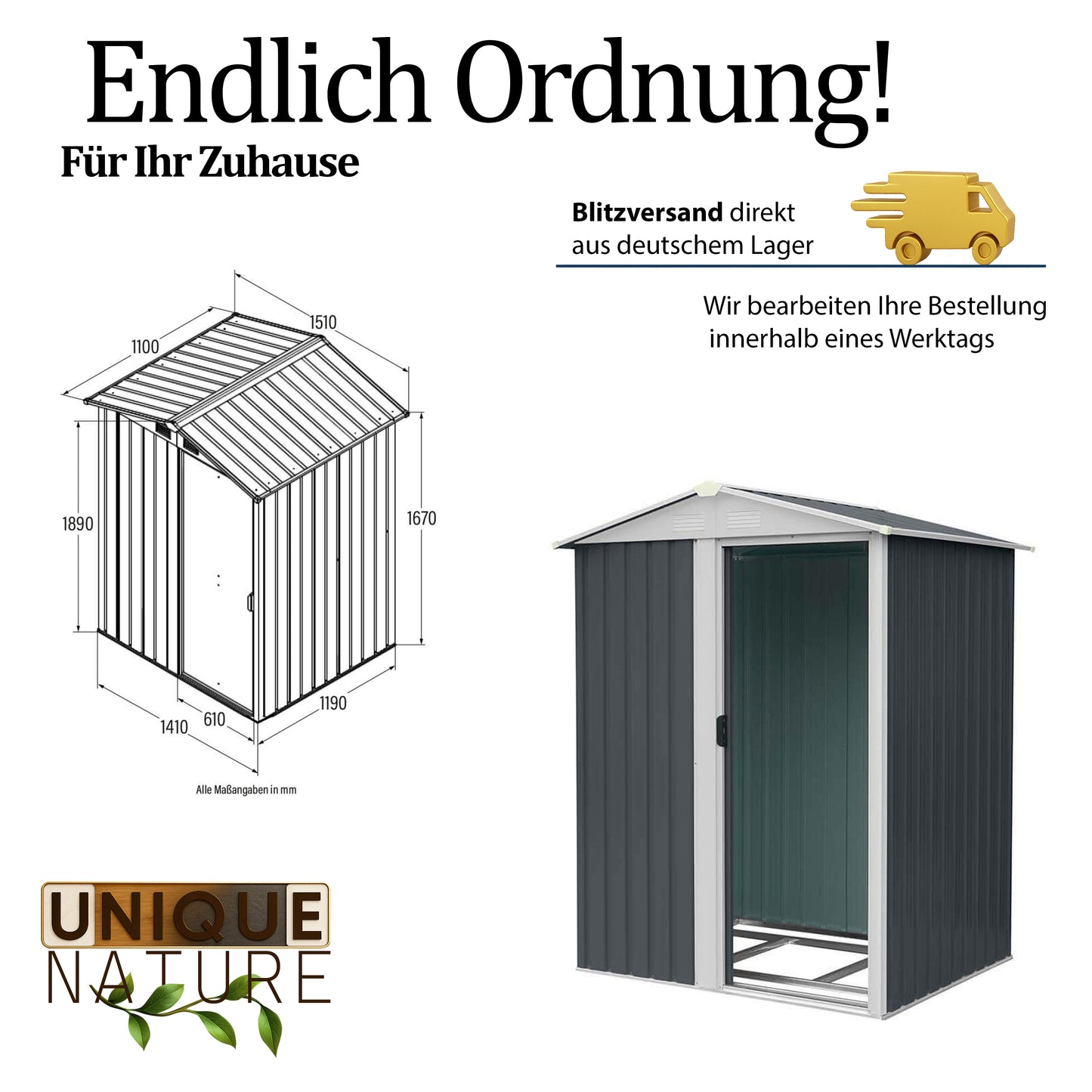 Geräteschuppen aus verzinktem Stahl - 151 x 189 cm