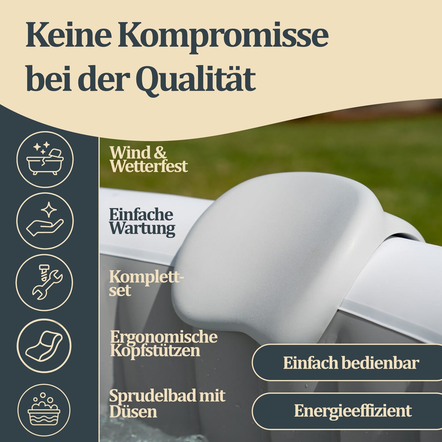 Outdoor Whirlpool inkl. Kissen, Getränkehalter und Sonnendach - Ø208 cm 6 Personen Grau