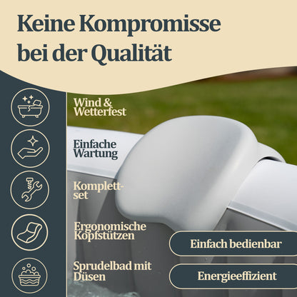 Outdoor Whirlpool inkl. Kissen, Getränkehalter und Sonnendach - Ø208 cm 6 Personen Grau