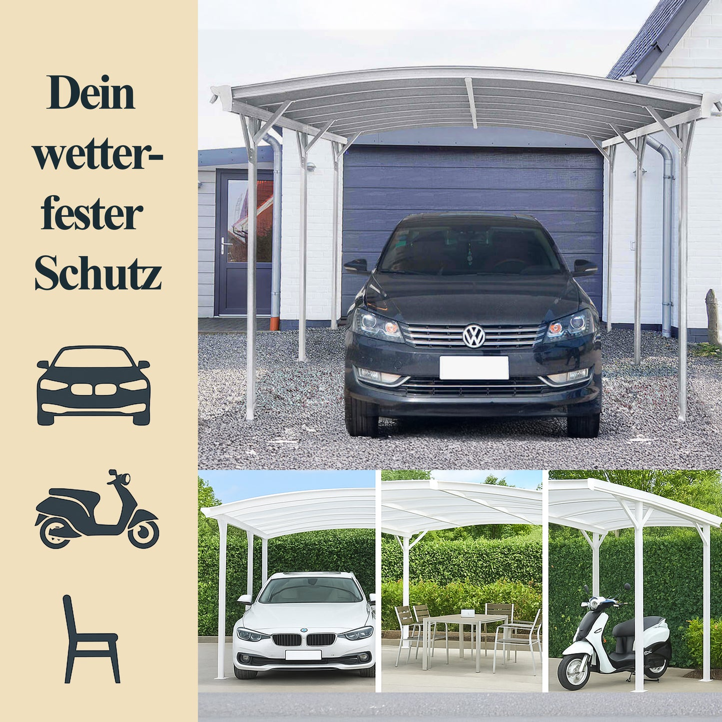 Design Carport - 505 x 300 cm Weiß