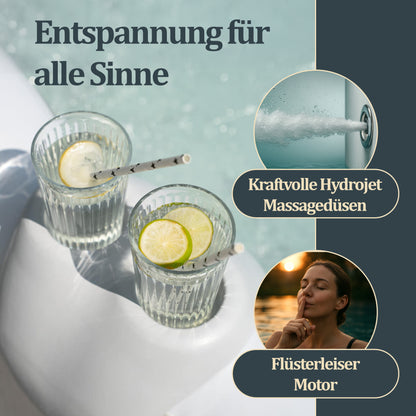 Outdoor Whirlpool inkl. Kissen, Getränkehalter und Sonnendach - Ø208 cm 6 Personen Grau