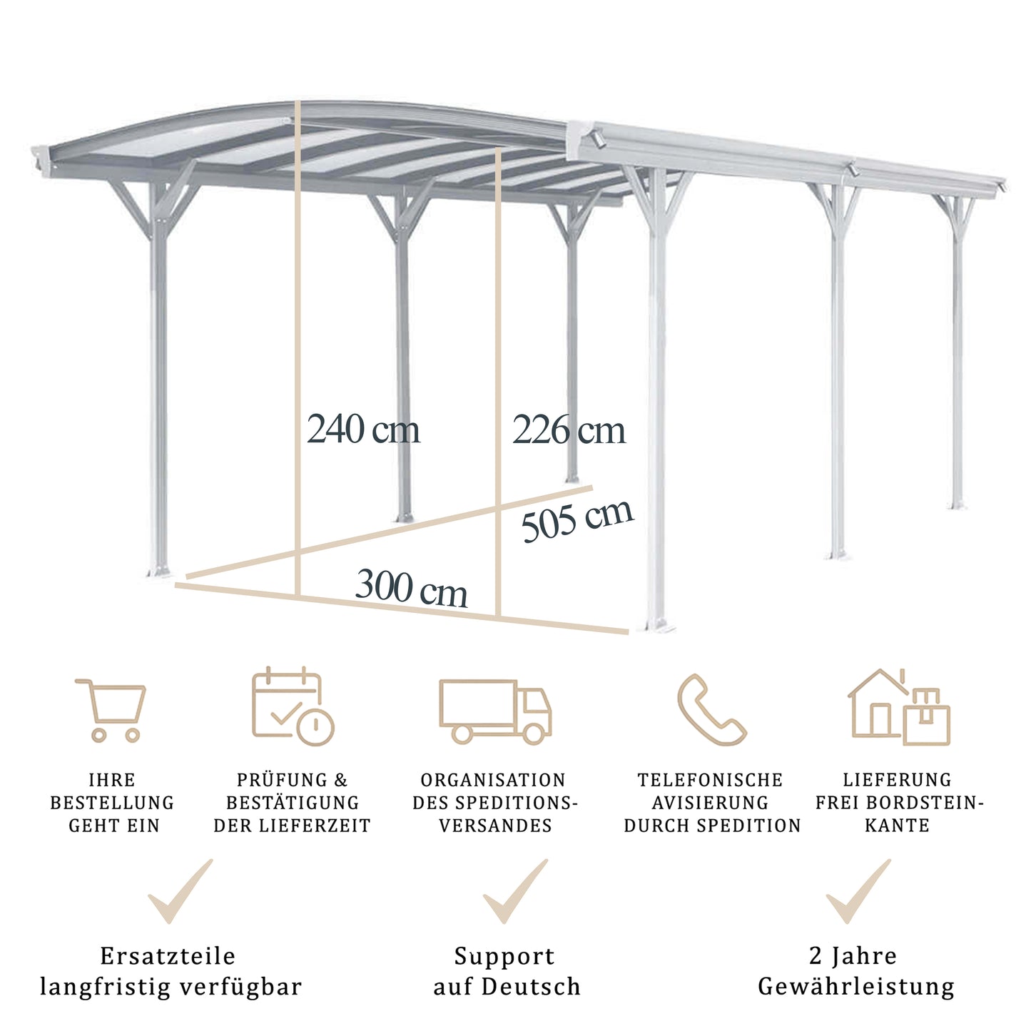 Design Carport - 505 x 300 cm Weiß