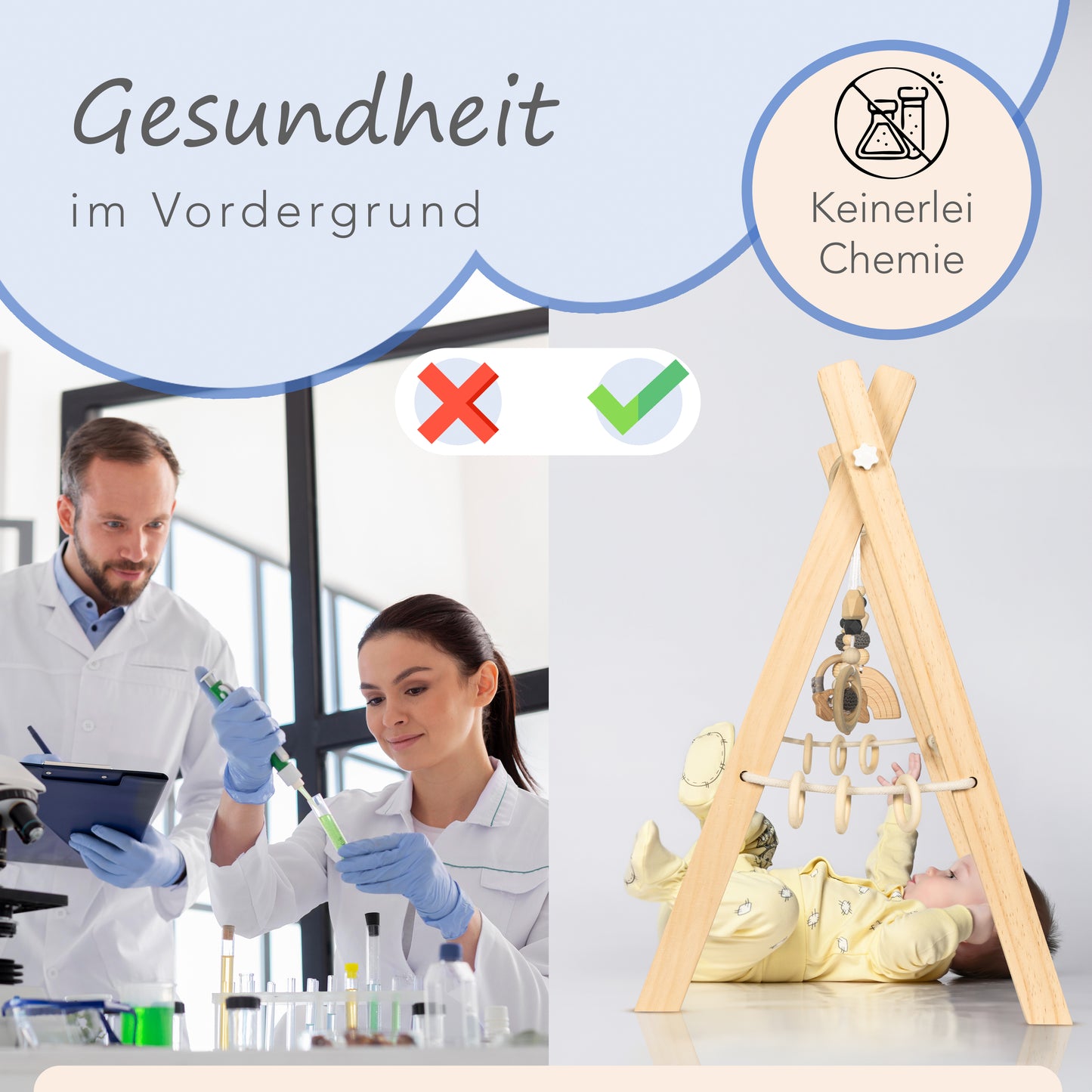 Spielbogen Baby aus Holz - Schadstofffreis Spieltrapez Baby Spielzeug ab 0 Monaten