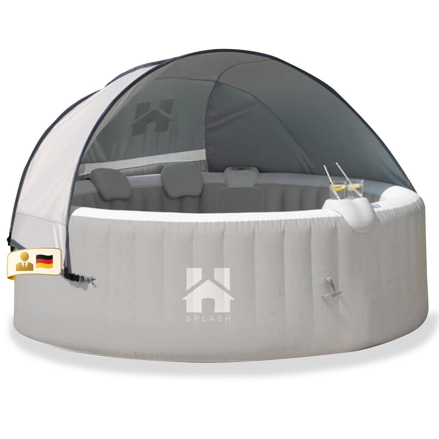 Outdoor Whirlpool inkl. Kissen, Getränkehalter und Sonnendach - Ø208 cm 6 Personen Grau