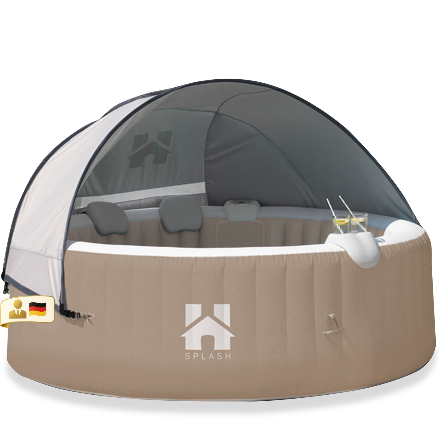 Outdoor Whirlpool inkl. Kissen, Getränkehalter und Sonnendach - Ø208 cm 6 Personen Grau