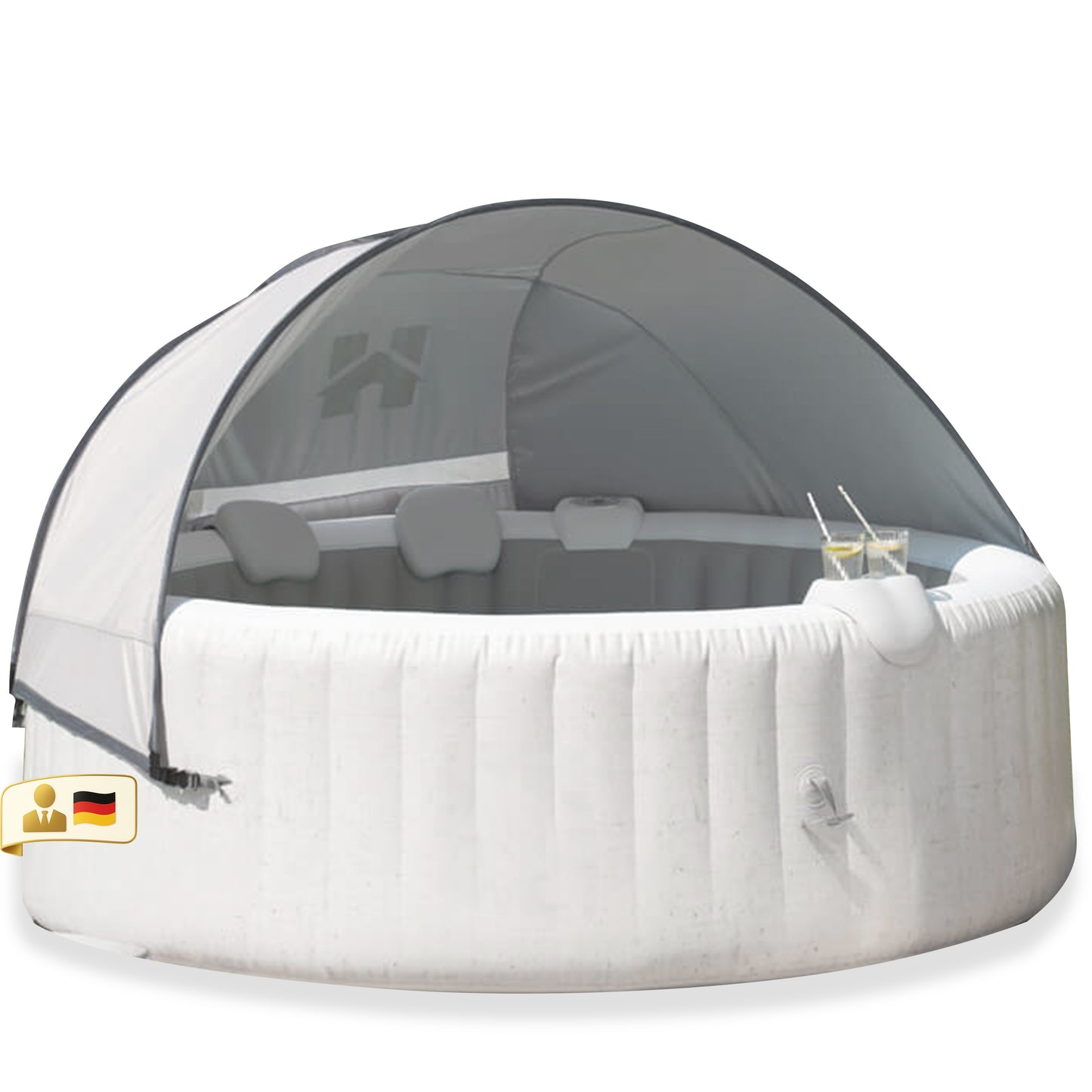 Outdoor Whirlpool inkl. Kissen, Getränkehalter und Sonnendach - Ø208 cm 6 Personen Grau
