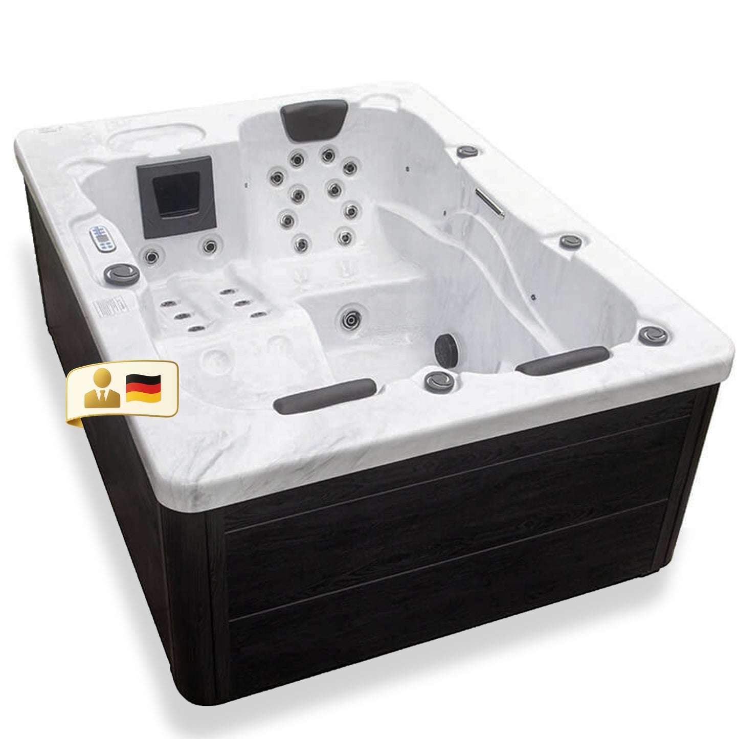 Outdoor Whirlpool mit Treppe und Thermoabdeckung - 210 x 160 cm für 3 Personen