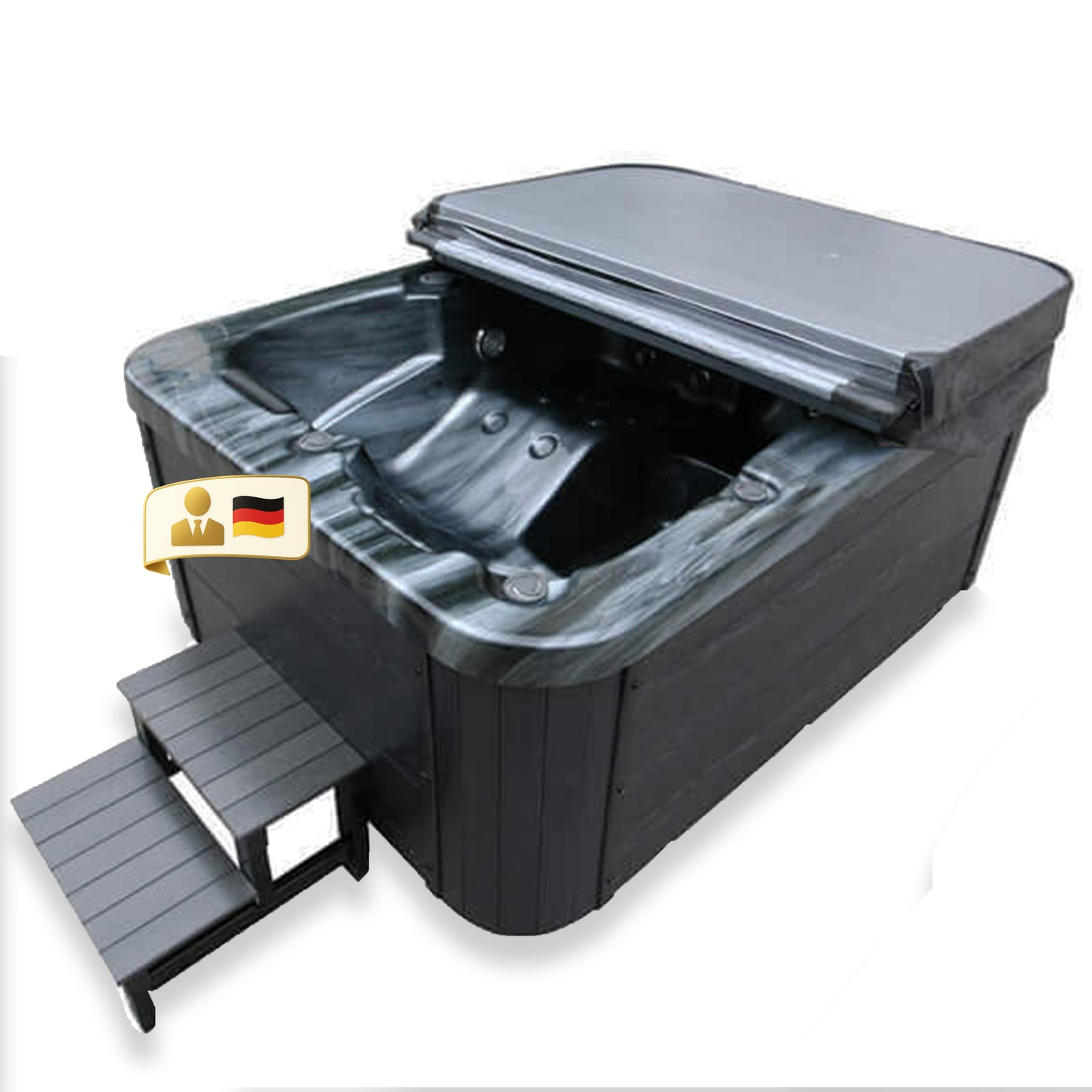 Outdoor Whirlpool mit Treppe und Thermoabdeckung - 210 x 160 cm für 3 Personen