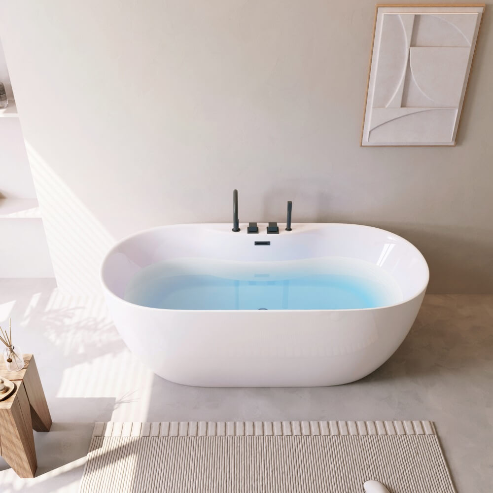 Freistehende Badewanne mit schwarzer Armatur - 170 x 80 cm
