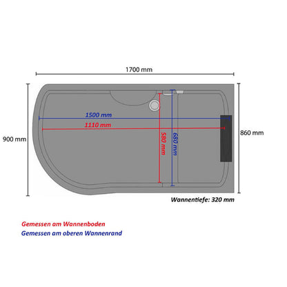 Duschkabine mit Badewanne - 170 x 90 Weiß Links