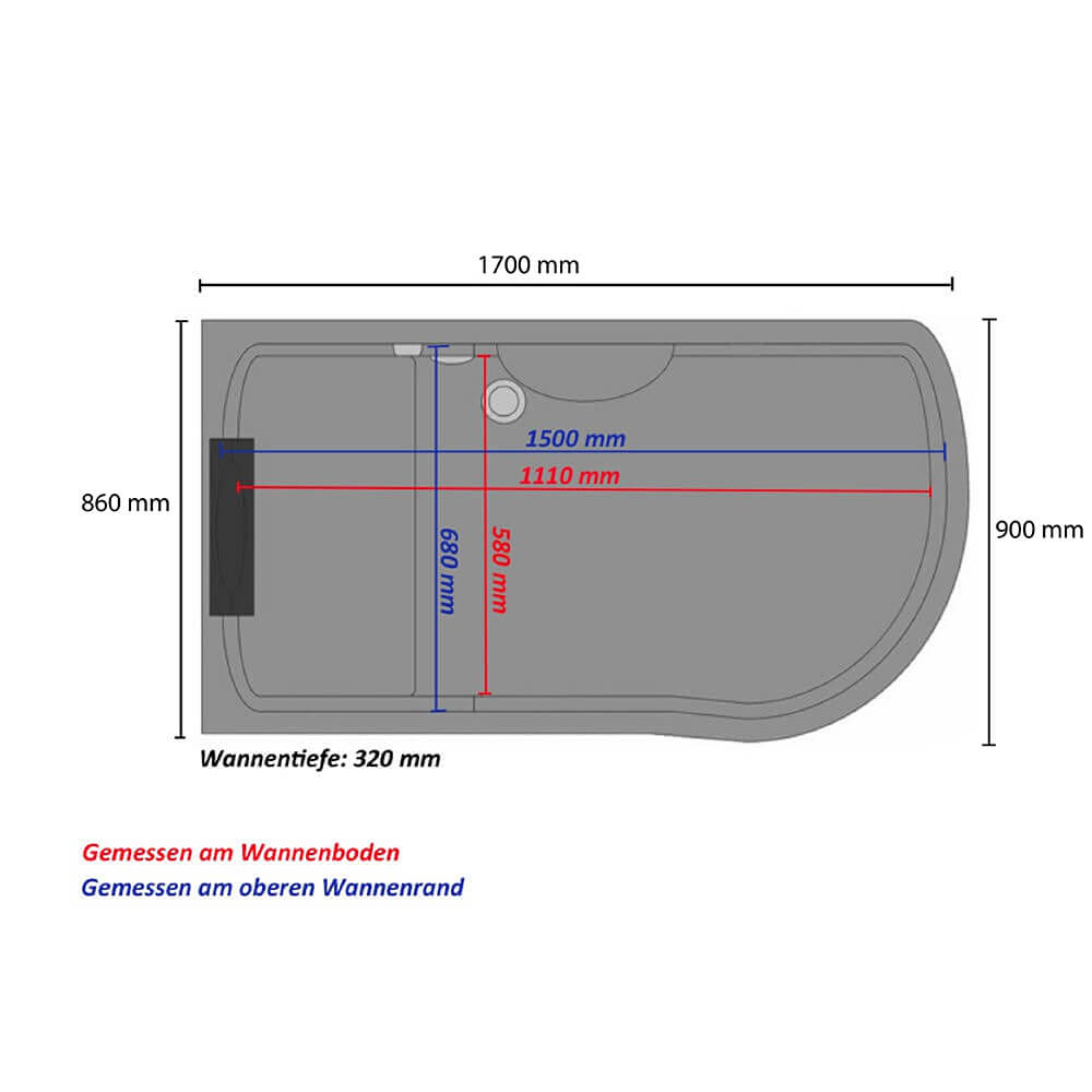 Duschkabine mit Badewanne - 170 x 90 Weiß Rechts