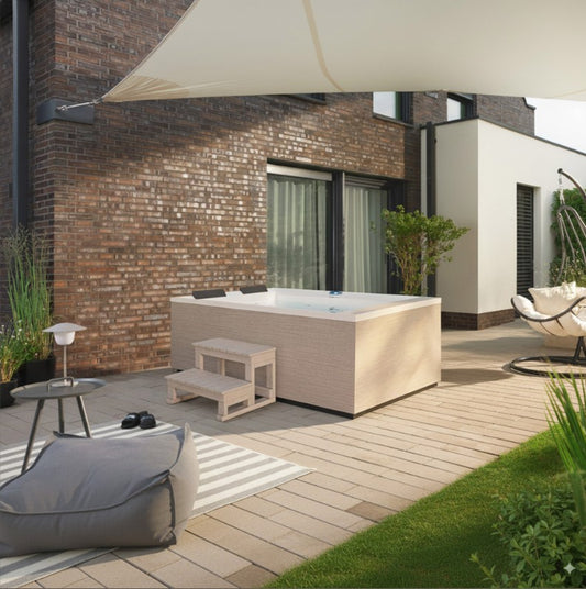 Outdoor Whirlpool optional mit Treppe und Thermoabdeckung - 190 x 140 cm für 2 Personen