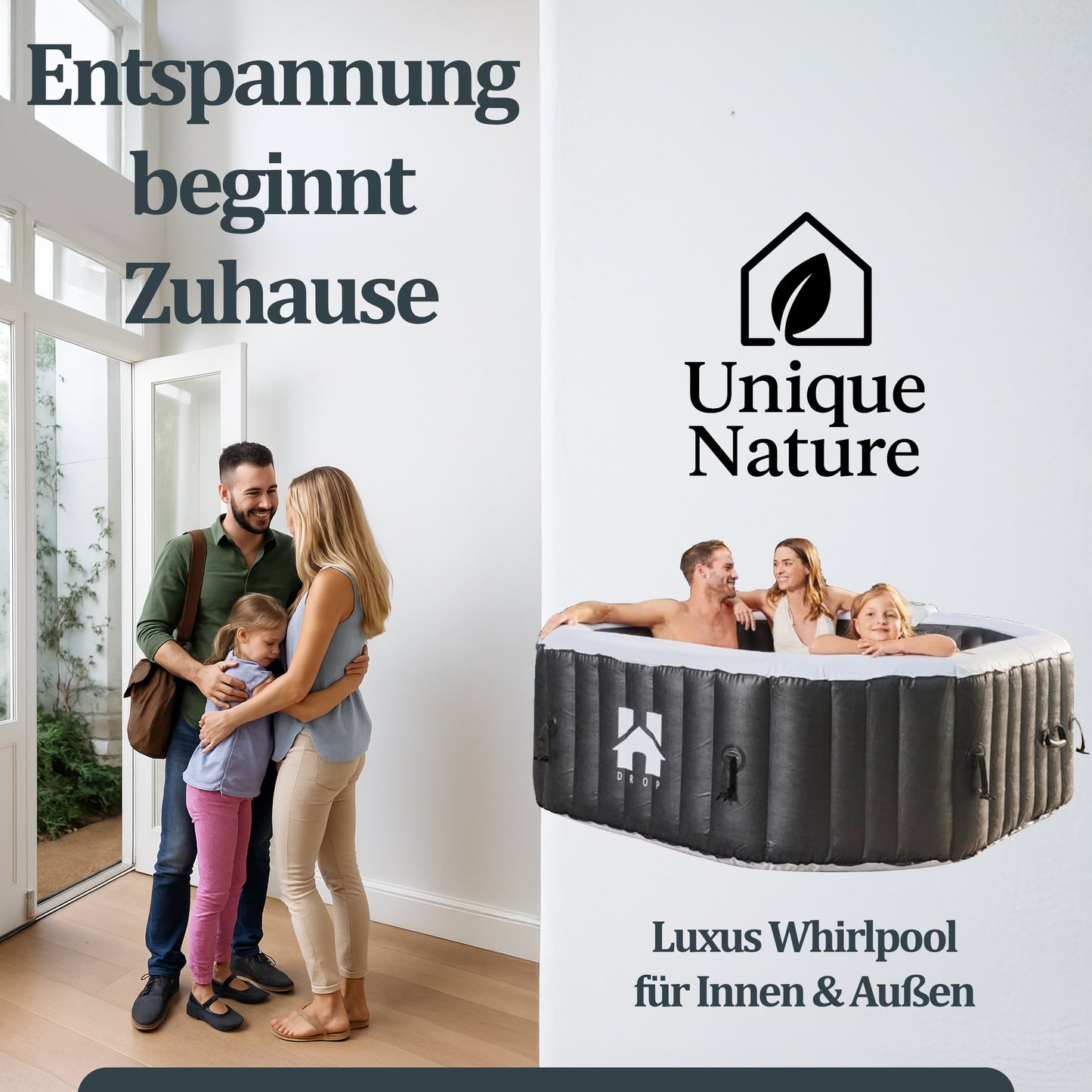 Outdoor Whirlpool optional inkl. Kissen, Getränkehalter und Sonnendach - ⌀185 cm Schwarz