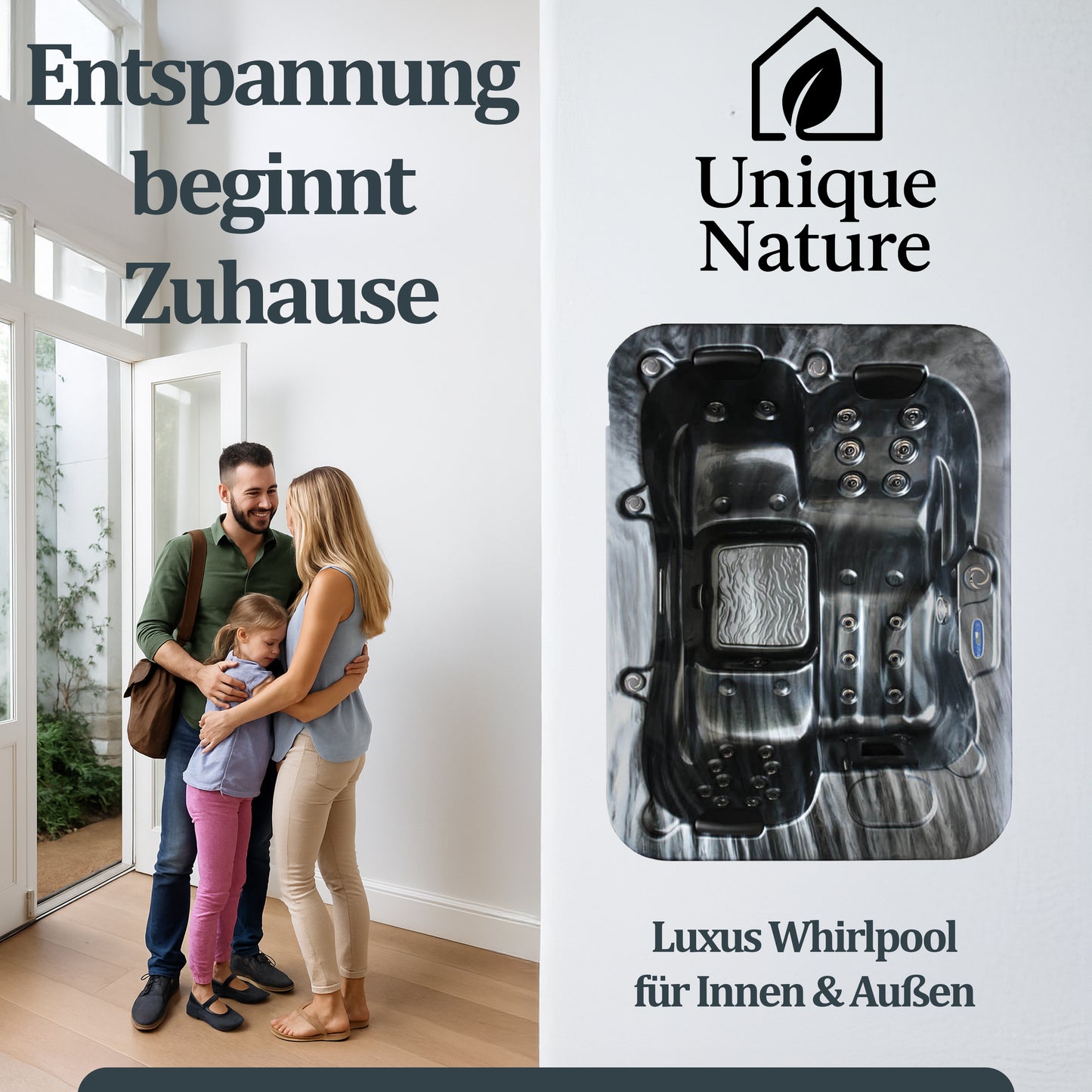 Outdoor Whirlpool mit Treppe und Thermoabdeckung - 210 x 160 cm für 3 Personen