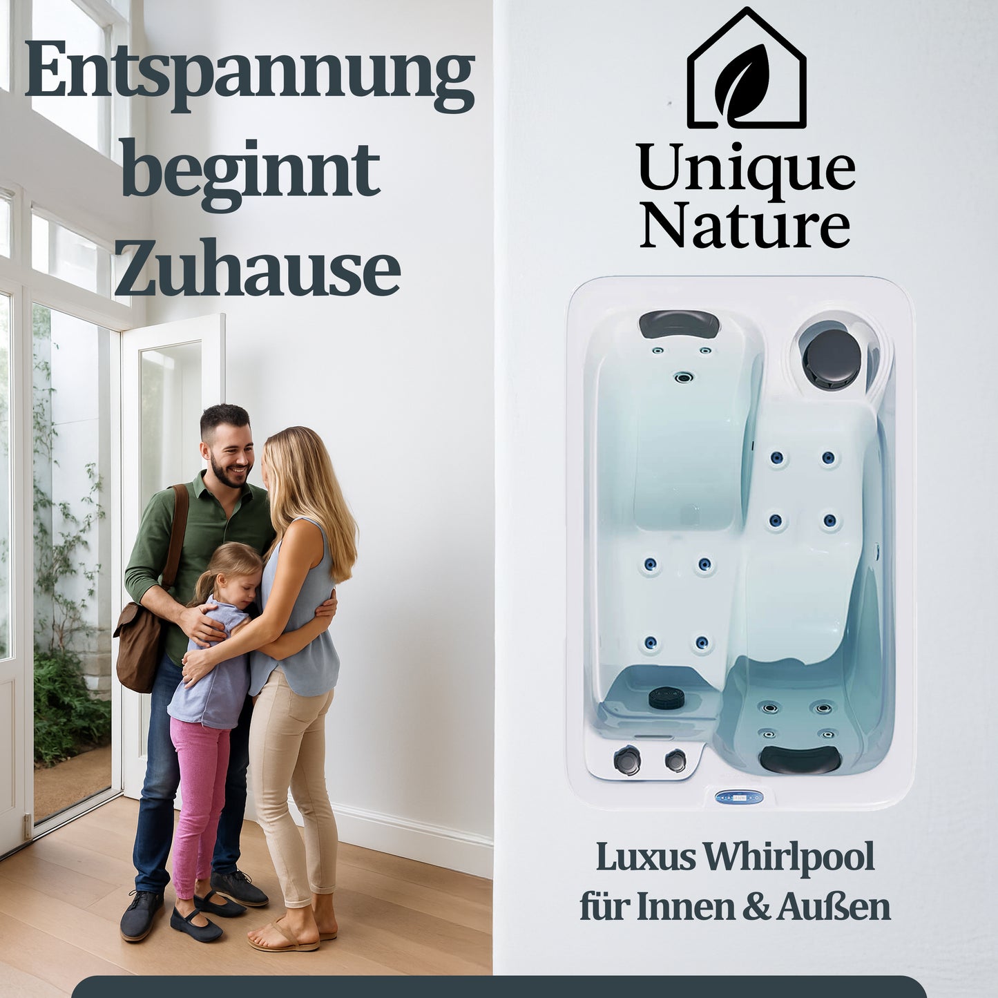 Outdoor Whirlpool optional mit Treppe und Thermoabdeckung - 175 x 115 cm für 2 Peronen