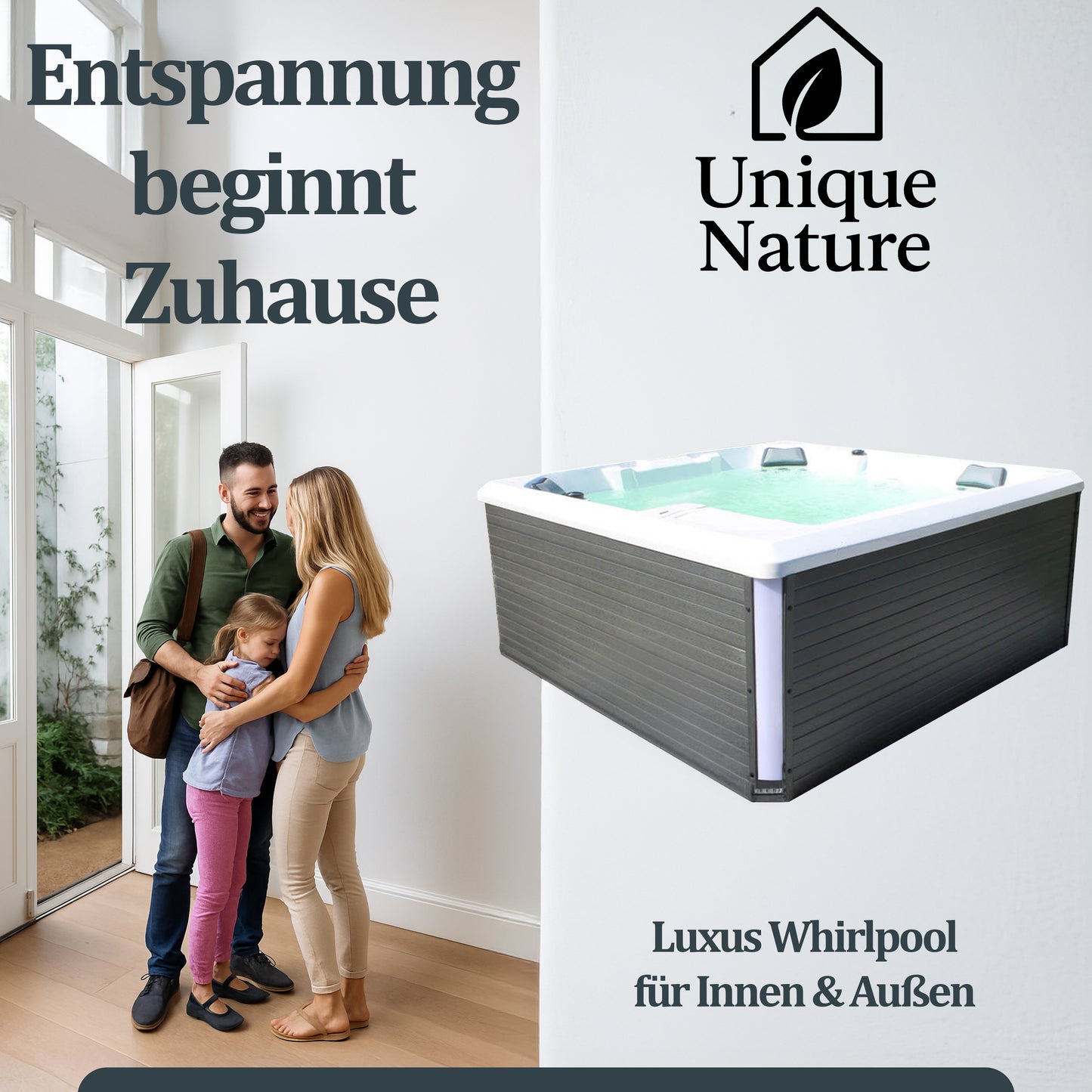 Outdoor Whirlpool optional mit Treppe und Thermoabdeckung - 207 x 207 cm für 5 Personen