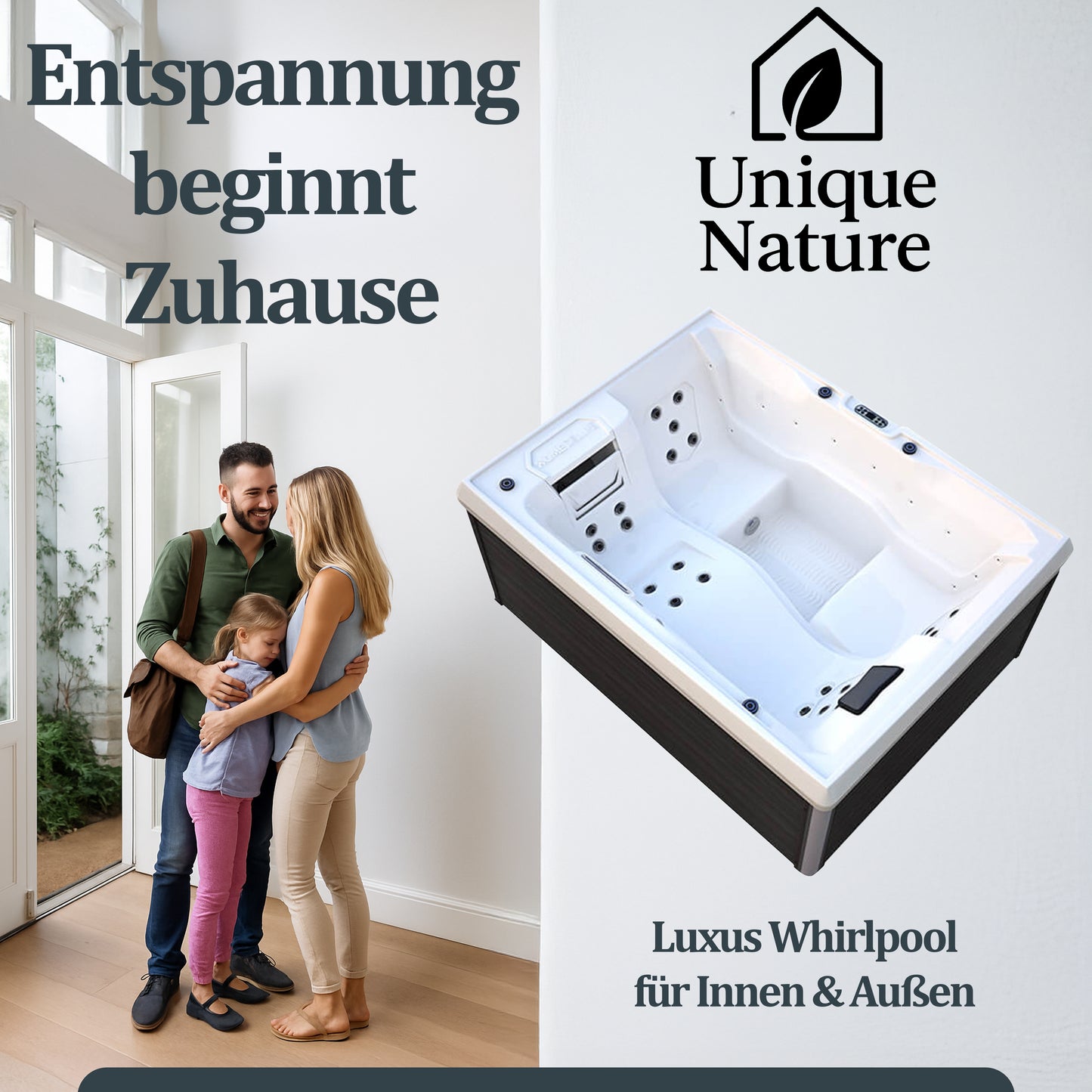 Outdoor Whirlpool optional mit Treppe und Thermoabdeckung 211 x 156 cm für 3 Personen