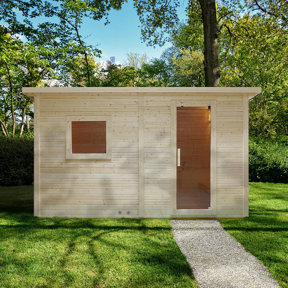 Saunahaus Outdoor mit Vorraum - 400 x 217 cm für 5 Personen