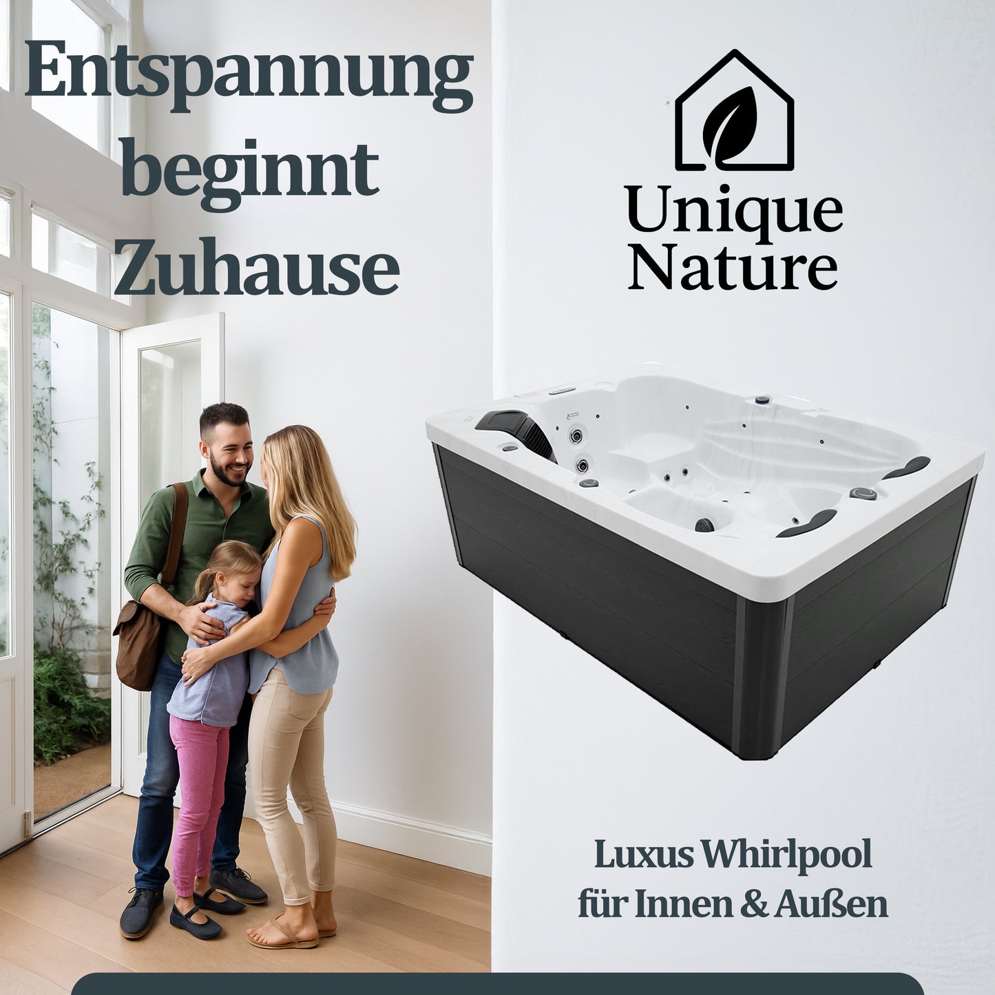 Outdoor Whirlpool optional mit Treppe und Thermoabdeckung - 220 x 156 cm für 3 Personen