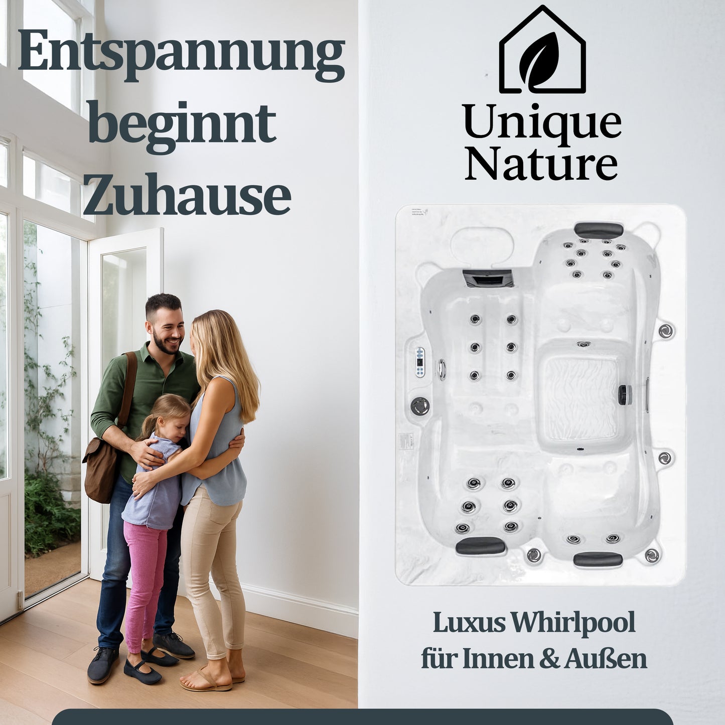 Outdoor Whirlpool mit Treppe und Thermoabdeckung - 210 x 160 cm für 3 Personen