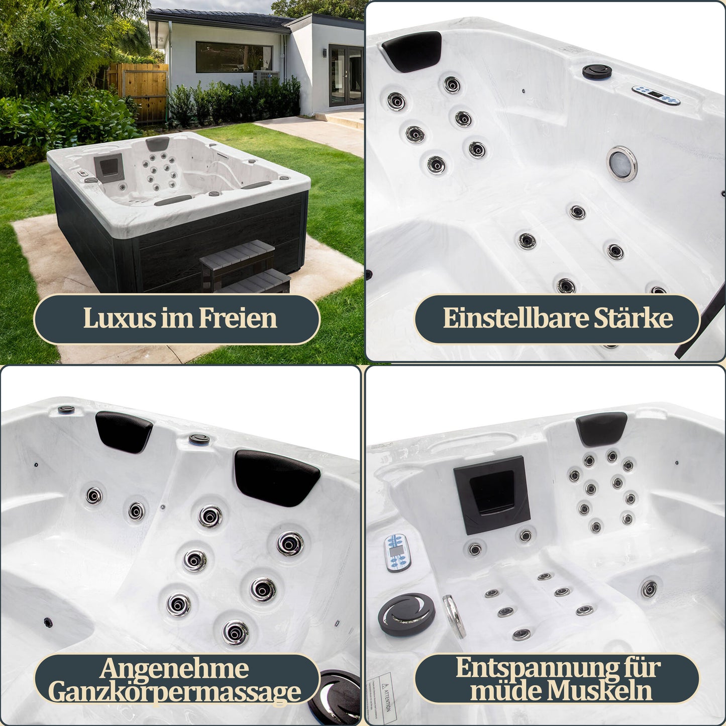 Outdoor Whirlpool mit Treppe und Thermoabdeckung - 210 x 160 cm für 3 Personen