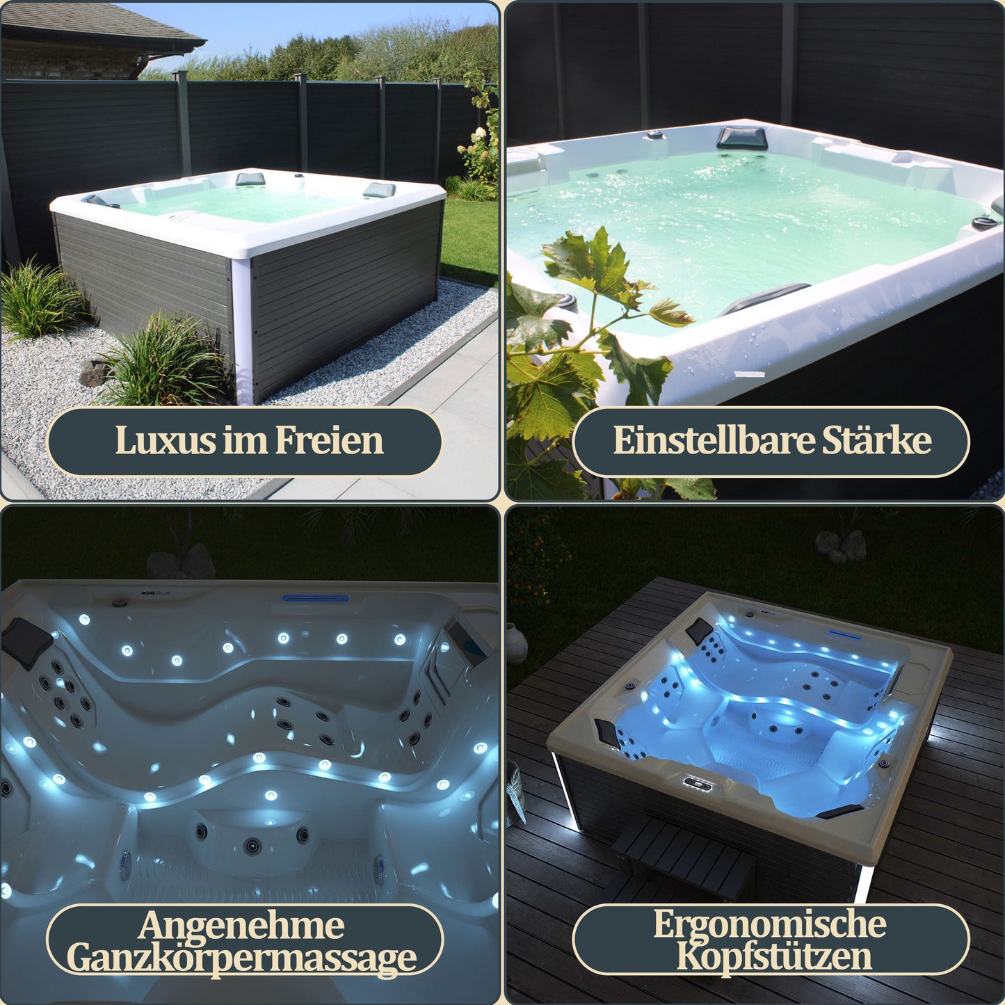 Outdoor Whirlpool optional mit Treppe und Thermoabdeckung - 207 x 207 cm für 5 Personen