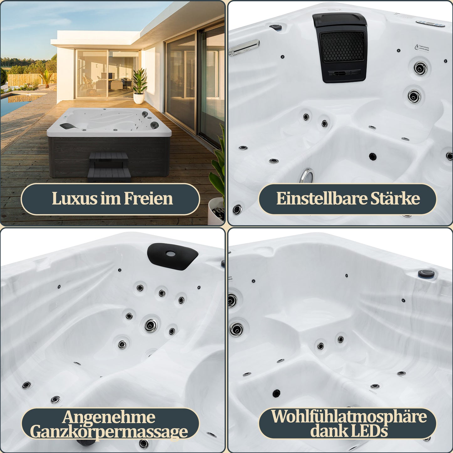 Outdoor Whirlpool optional mit Treppe und Thermoabdeckung - 220 x 156 cm für 3 Personen