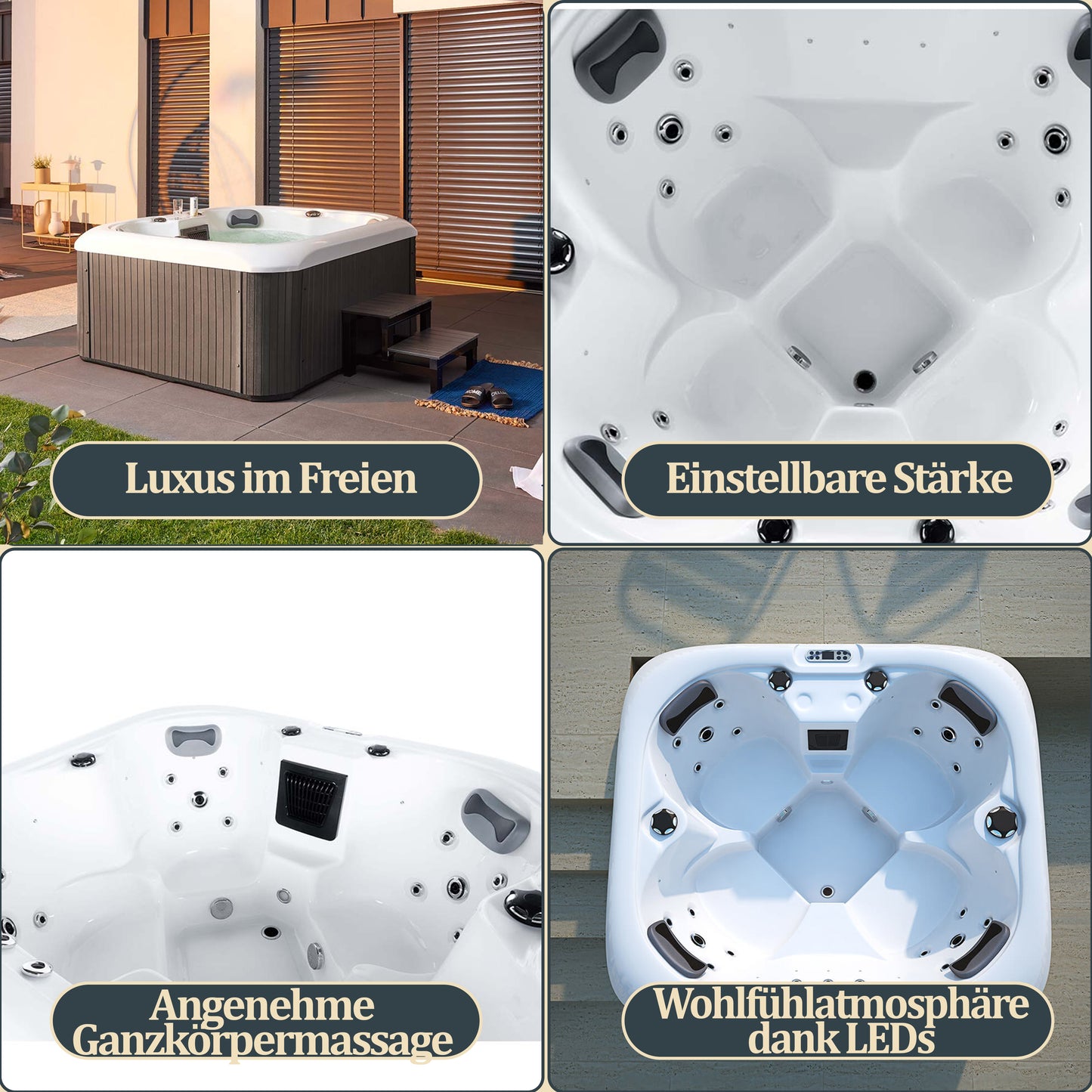 Outdoor Whirlpool optional mit Treppe und Thermoabdeckung 80 x 160 cm 4 Personen