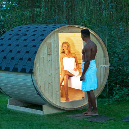 Outdoor Fasssauna - 195 x 220 cm für 4 Personen