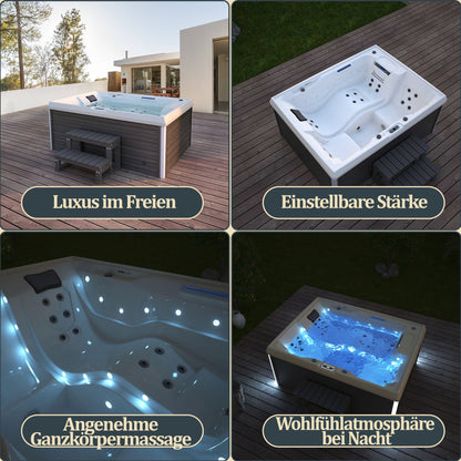 Outdoor Whirlpool optional mit Treppe und Thermoabdeckung 211 x 156 cm für 3 Personen