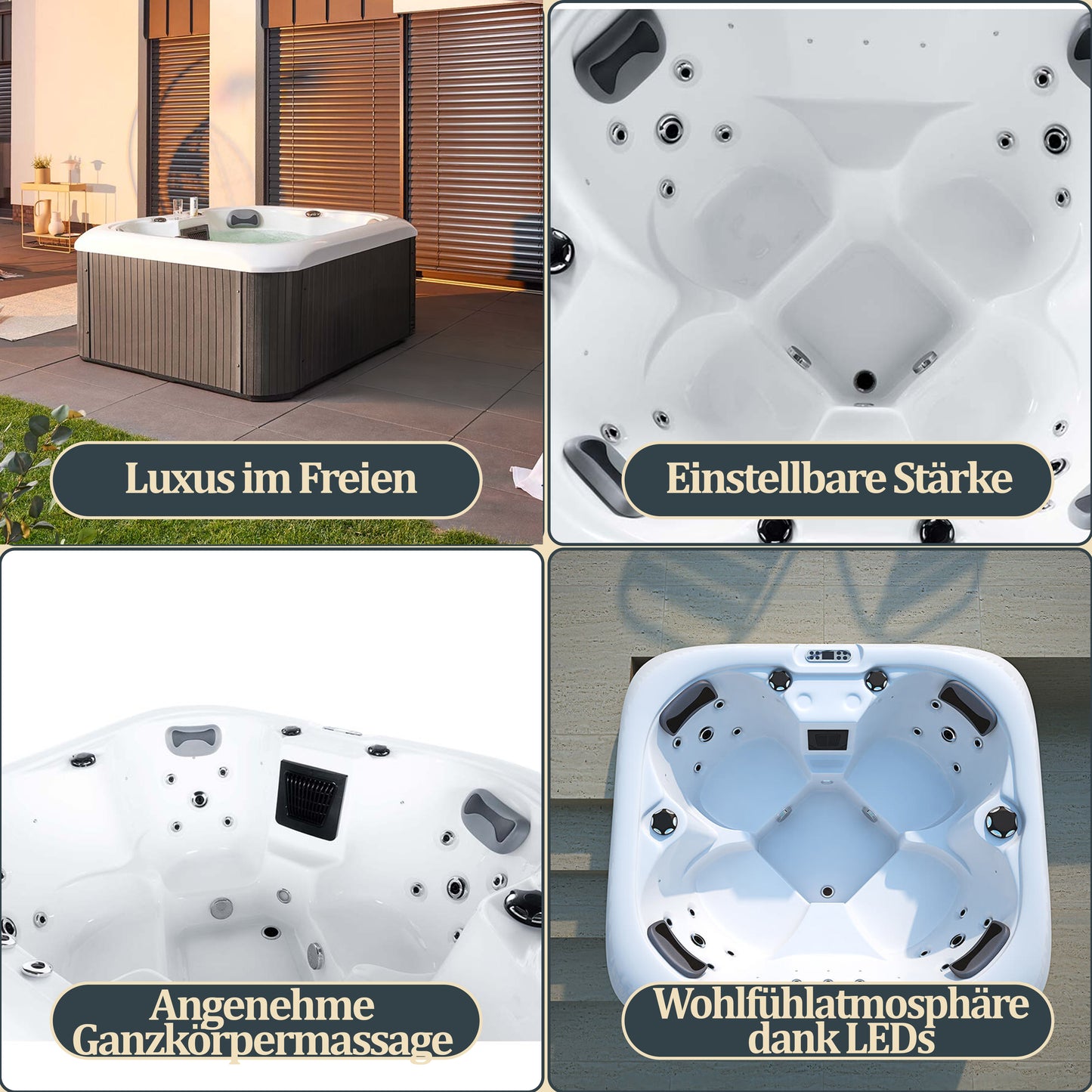 Outdoor Whirlpool optional mit Treppe und Thermoabdeckung 80 x 160 cm 4 Personen