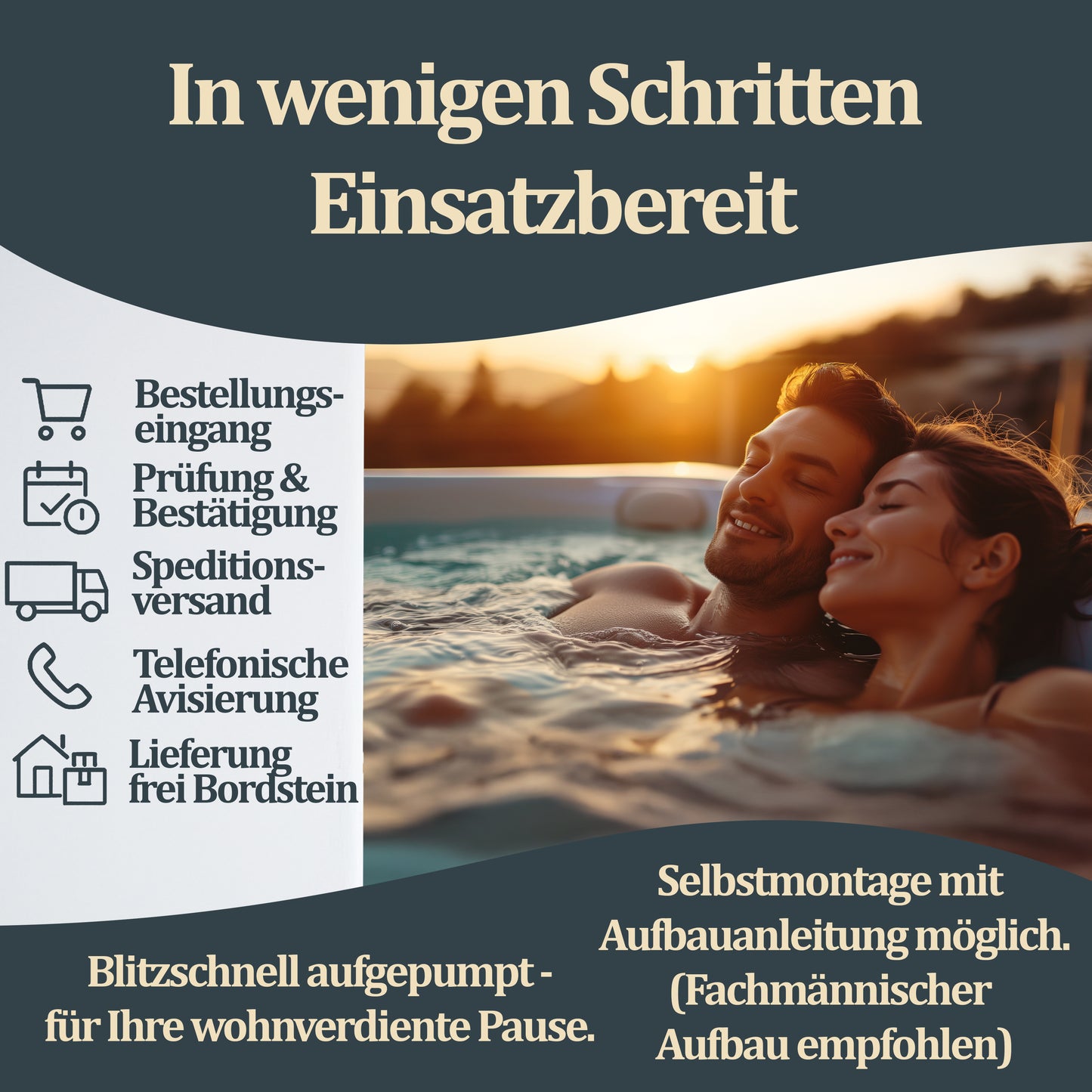 Outdoor Whirlpool optional inkl. Kissen, Getränkehalter und Sonnendach - ⌀185 cm Schwarz