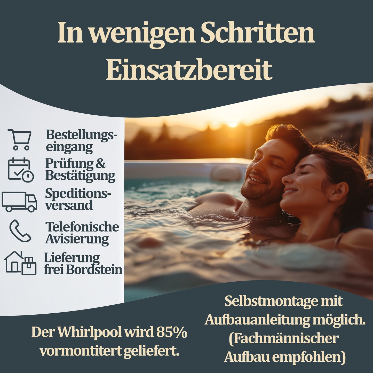 Outdoor Whirlpool optional mit Treppe und Thermoabdeckung - 220 x 156 cm für 3 Personen