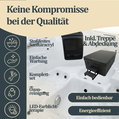 Outdoor Whirlpool optional mit Treppe und Thermoabdeckung - 220 x 156 cm für 3 Personen