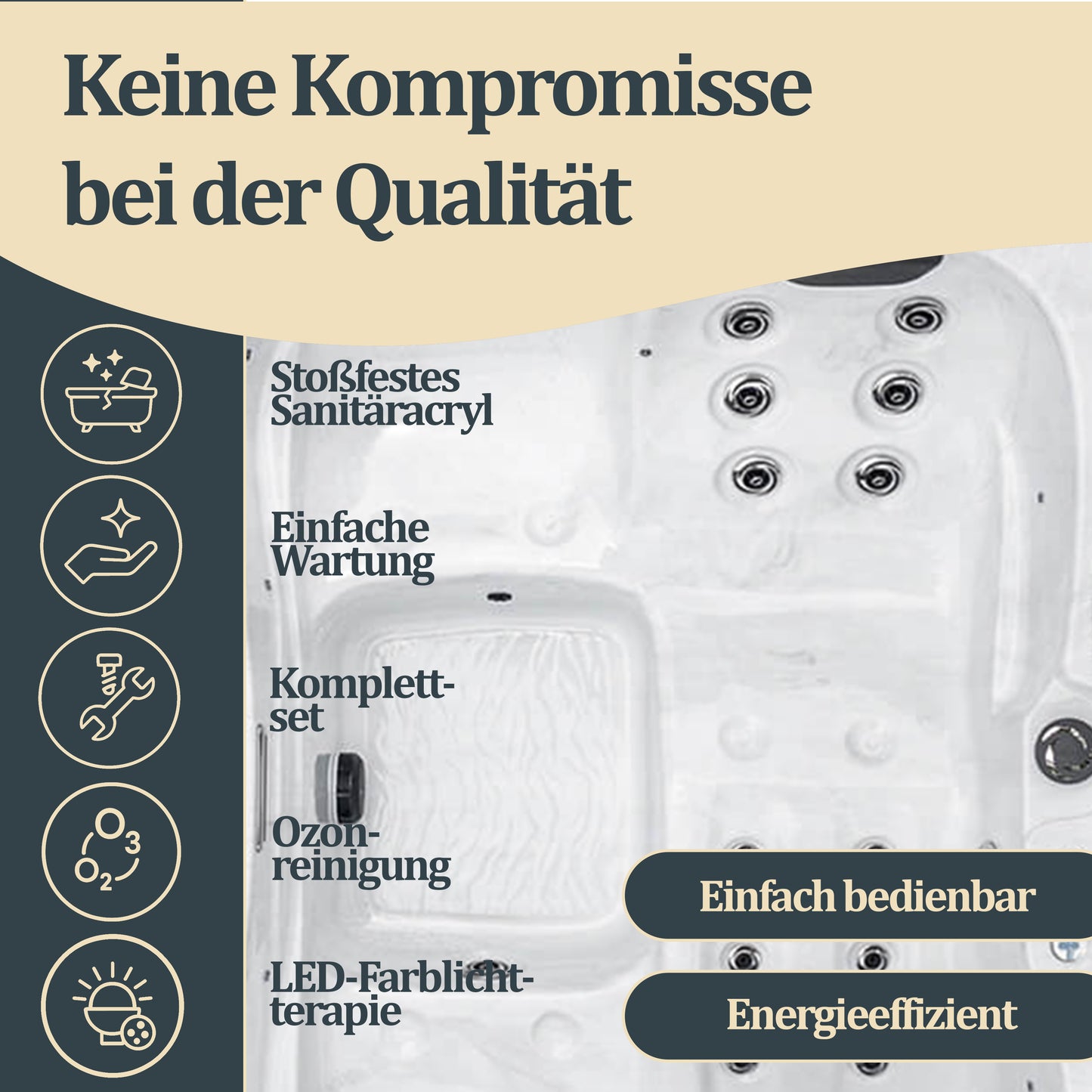 Outdoor Whirlpool mit Treppe und Thermoabdeckung - 210 x 160 cm für 3 Personen