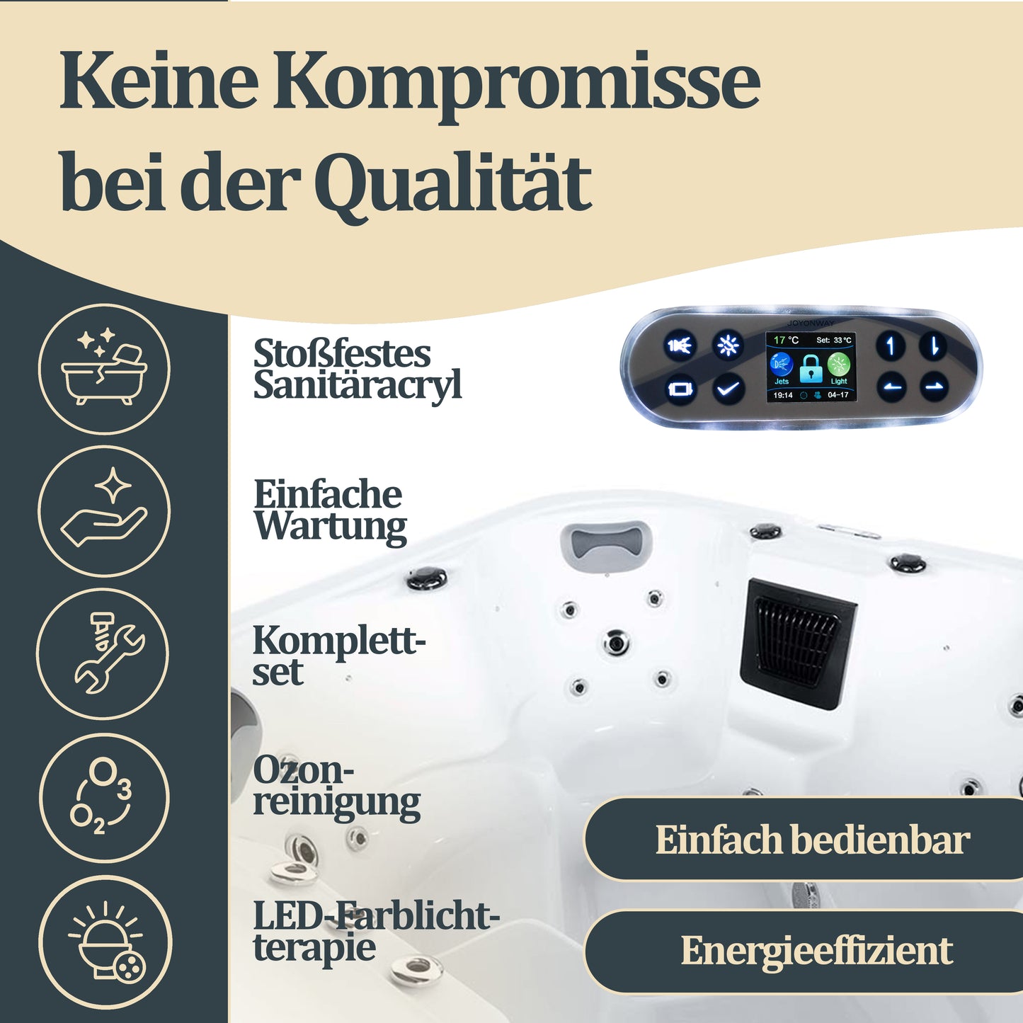 Outdoor Whirlpool optional mit Treppe und Thermoabdeckung 80 x 160 cm 4 Personen