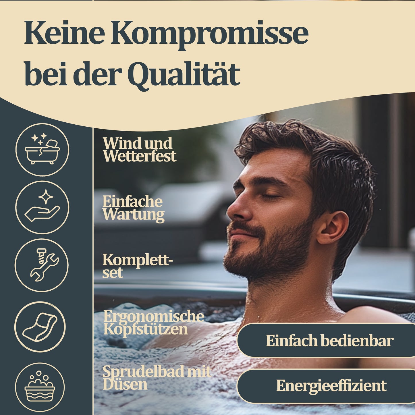 Outdoor Whirlpool optional inkl. Kissen, Getränkehalter und Sonnendach - ⌀185 cm Schwarz