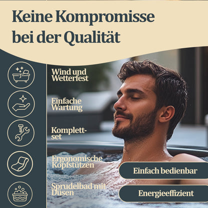 Outdoor Whirlpool optional inkl. Kissen, Getränkehalter und Sonnendach - ⌀185 cm Schwarz