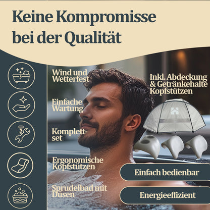 Outdoor Whirlpool optional inkl. Kissen, Getränkehalter und Sonnendach - ⌀185 cm Schwarz