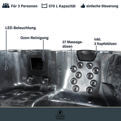 Outdoor Whirlpool mit Treppe und Thermoabdeckung - 210 x 160 cm für 3 Personen