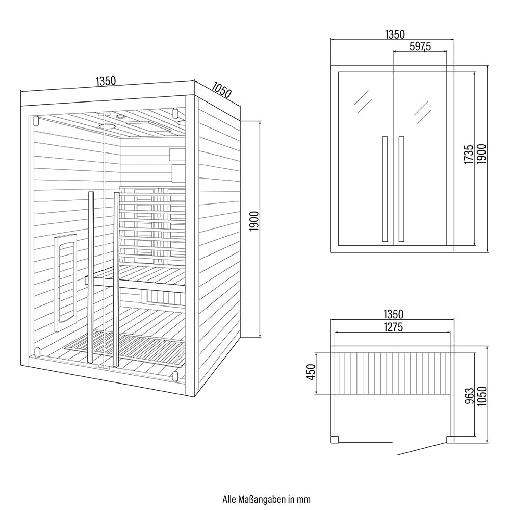 Infrarotkabine - 135 x 105 cm für 2 Personen