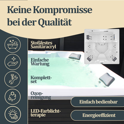Outdoor Whirlpool optional mit Treppe und Thermoabdeckung - 207 x 207 cm für 5 Personen